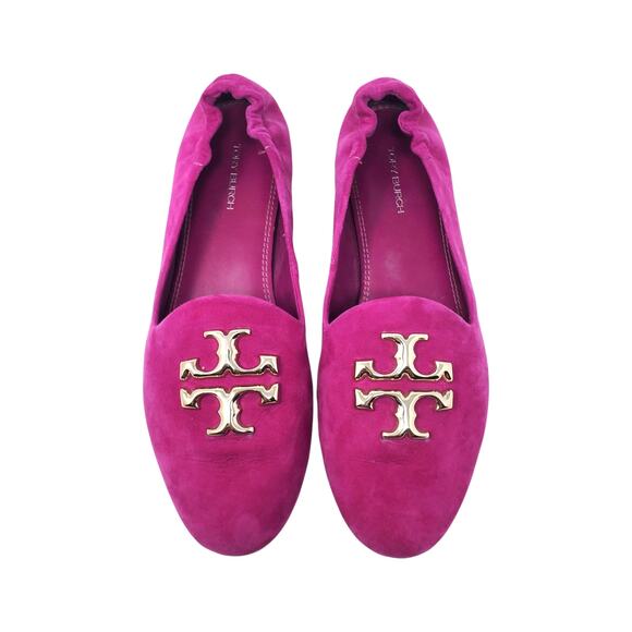 Tory Burch Eleanor Loafers Ballet Flats Fuchsia Pink Suede Leather Size US 7 - Picture 2 of 11